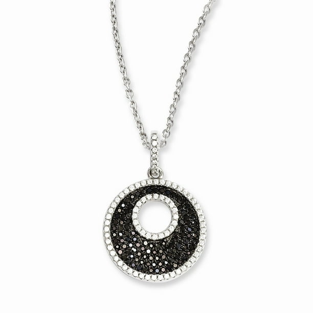 Sterling Silver 18in Synthetic CZ Black Rhodium Plated Brilliant Embers Polished Circle Necklace Clothing 
